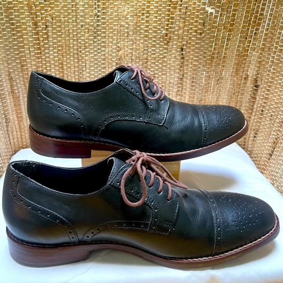 Johnston and Murphy Oxford Brown Sole Black Leather 8.5 - Picture 1 of 6